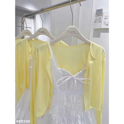 上品ガーリーセットアップ キャミワンピース＆薄手カーディガン 2点セット 夏 韓国風 フェミニン