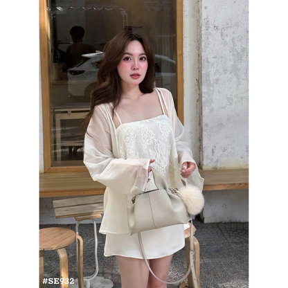 レディース レースキャミソール＋シフォンカーディガン＋ショートパンツ 3点セット フェミニン 韓国風
