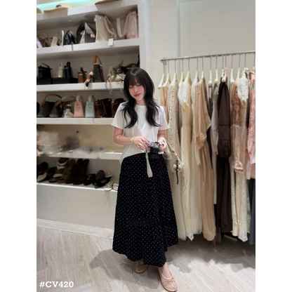 レディース ドット柄ティアードロングスカート 水玉 フレアスカート ウエストゴム 韓国ファッション 大人可愛い カジュアル