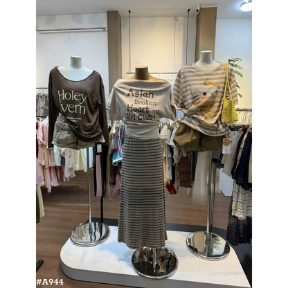 レディース シアー長袖トップス キャミソール付き オフショルダー ゆったり ロゴTシャツ 韓国風