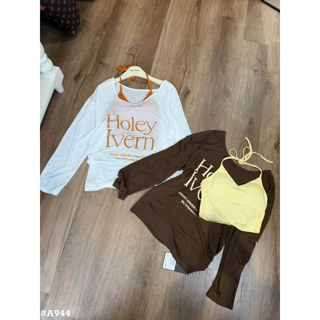 レディース シアー長袖トップス キャミソール付き オフショルダー ゆったり ロゴTシャツ 韓国風
