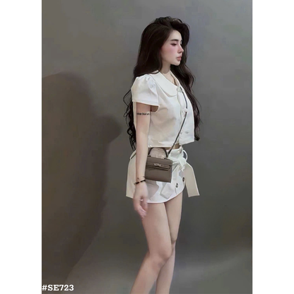 半袖クロップドトップス＋ショートパンツ セットアップ レディース ガーリー カジュアル