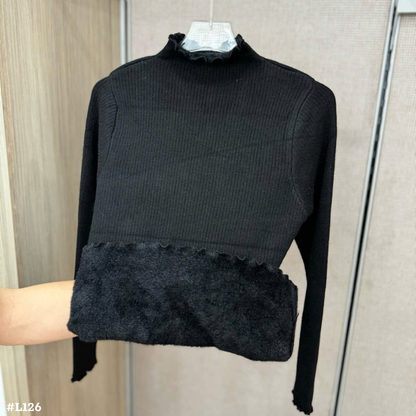 レディース 裏起毛 リブニット ハイネック 長袖 メロウフリル あったか 秋冬トップス