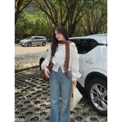 レディース ドット柄 ロングスカーフ リボンスカーフ 韓国風
