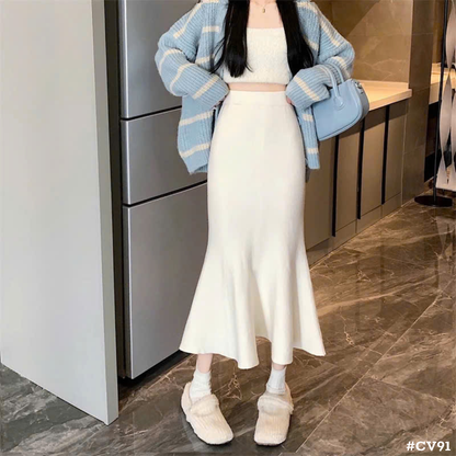 レディース マーメイドスカート ロング丈 ハイウエスト 秋冬 ニットスカート きれいめ