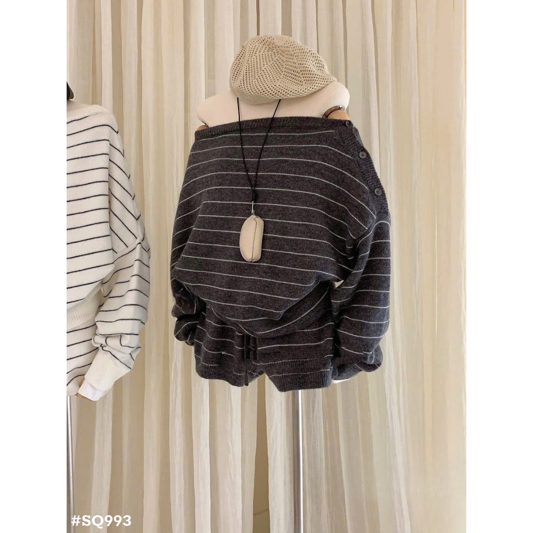 レディース ボーダーニットセットアップ オフショルダートップス＋ショートパンツ 2点セット