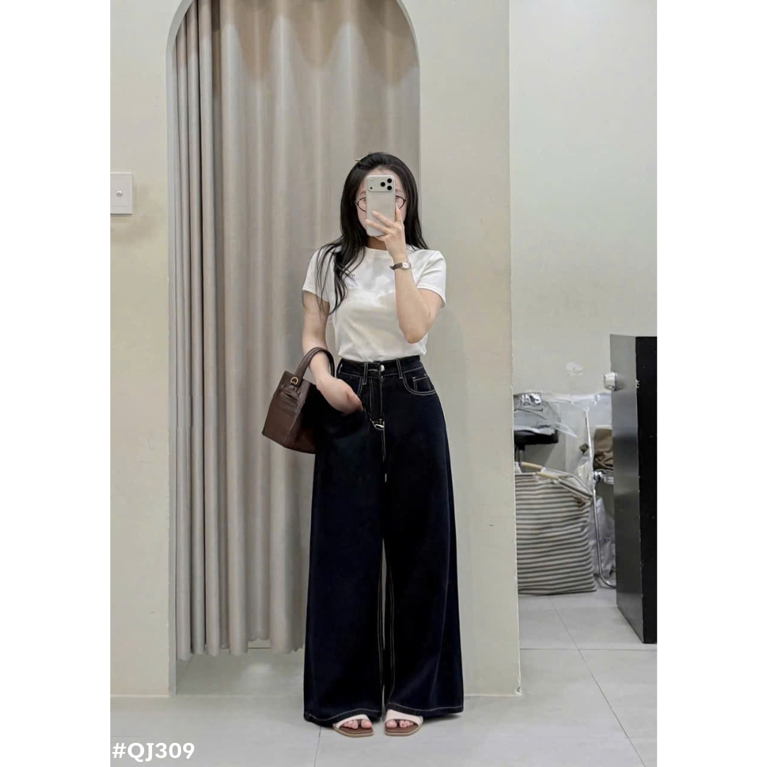 レディース ハイウエスト ワイドデニムパンツ ストレートジーンズ