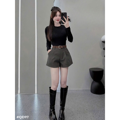 レディース ショートパンツ ベルト付き ハイウエスト タック入り キュロット 韓国ファッション 美脚 秋冬 カジュアル