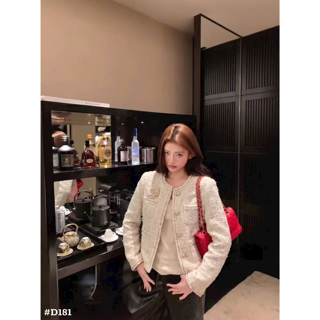 レディース ツイードジャケット ノーカラー 上品 韓国ファッション