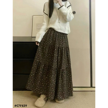 レディース 花柄ティアードロングスカート フレアスカート ウエストゴム 小花柄 韓国ファッション 春秋冬 大人可愛い