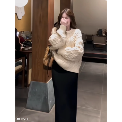 レディース ケーブル編み ニットセーター ゆったり 長袖