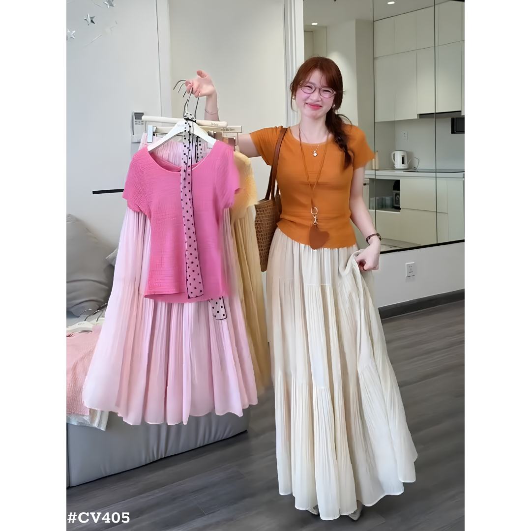 レディース プリーツロングスカート ティアード フレア マキシ丈 ウエストゴム