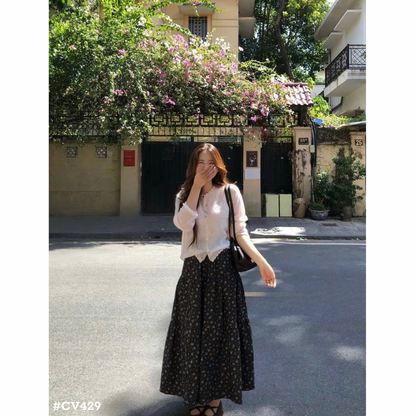 レディース 花柄ティアードロングスカート フレアスカート ウエストゴム 小花柄 韓国ファッション 春秋冬 大人可愛い