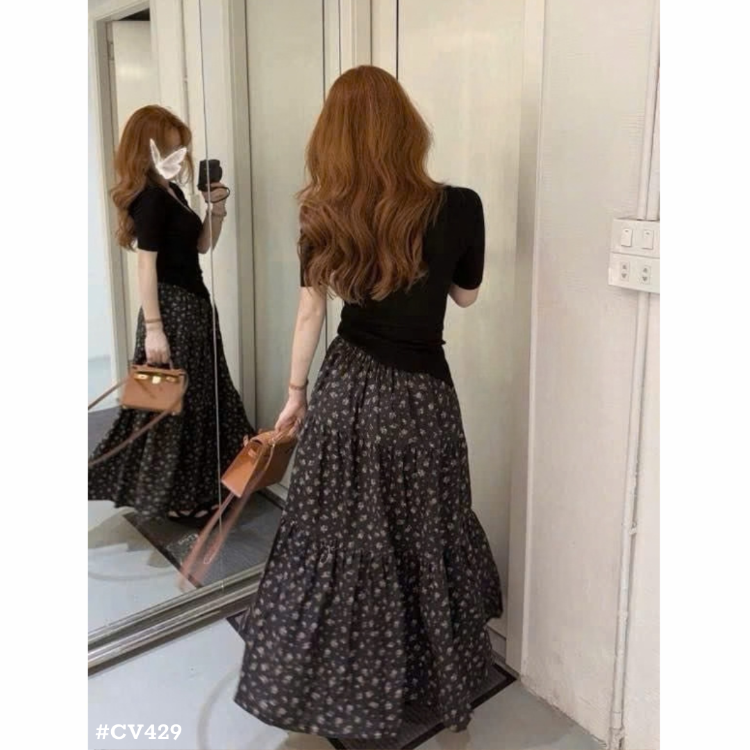 レディース 花柄ティアードロングスカート フレアスカート ウエストゴム 小花柄 韓国ファッション 春秋冬 大人可愛い