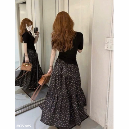 レディース 花柄ティアードロングスカート フレアスカート ウエストゴム 小花柄 韓国ファッション 春秋冬 大人可愛い