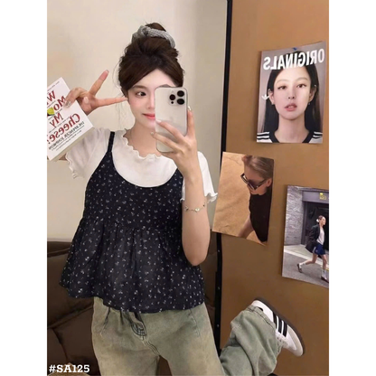 小花柄キャミソール レディース フレアトップス レイヤード風