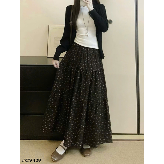 レディース 花柄ティアードロングスカート フレアスカート ウエストゴム 小花柄 韓国ファッション 春秋冬 大人可愛い