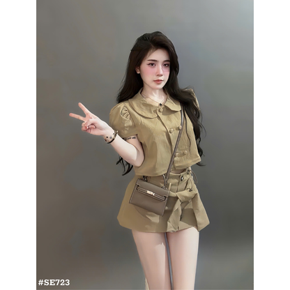半袖クロップドトップス＋ショートパンツ セットアップ レディース ガーリー カジュアル