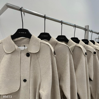 レディース ロング丈 ウール風コート ベルト付き 秋冬アウター