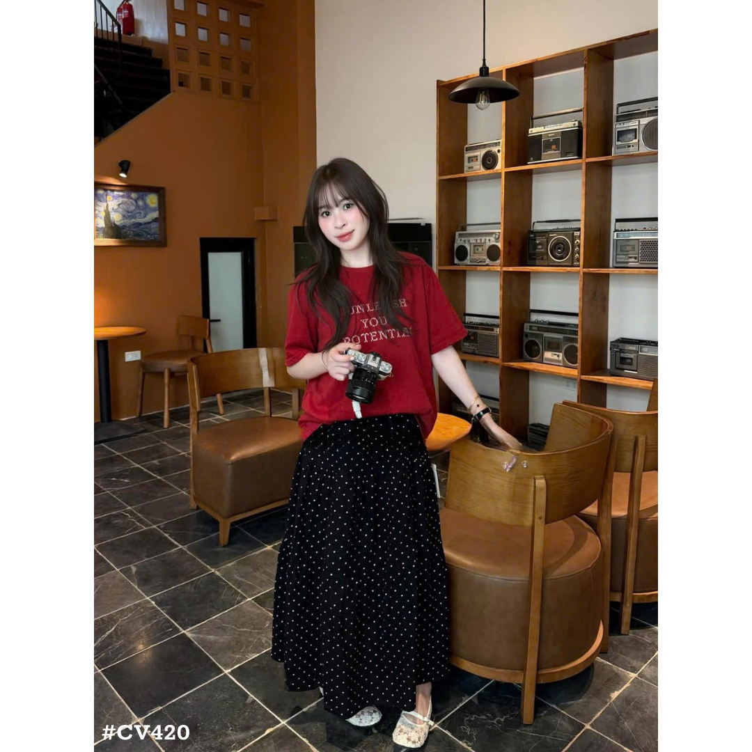 レディース ドット柄ティアードロングスカート 水玉 フレアスカート ウエストゴム 韓国ファッション 大人可愛い カジュアル