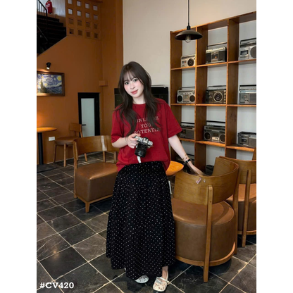 レディース ドット柄ティアードロングスカート 水玉 フレアスカート ウエストゴム 韓国ファッション 大人可愛い カジュアル