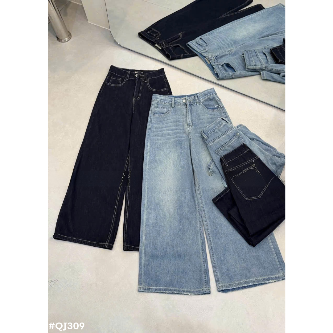 レディース ハイウエスト ワイドデニムパンツ ストレートジーンズ
