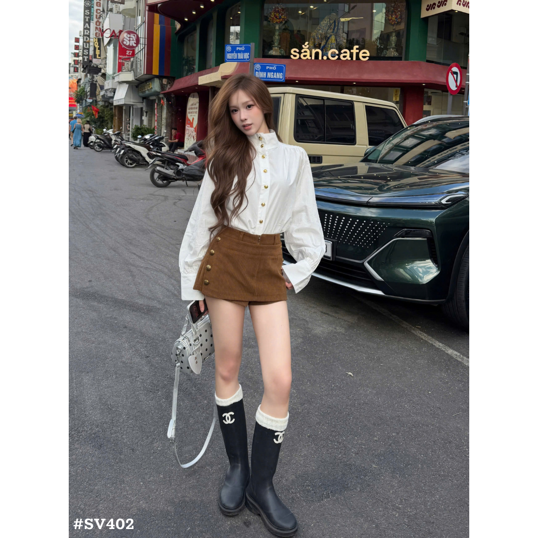 韓国風 レディース 2点セット ハイネックブラウス＋ミニスカート 上品 大人可愛い セットアップ
