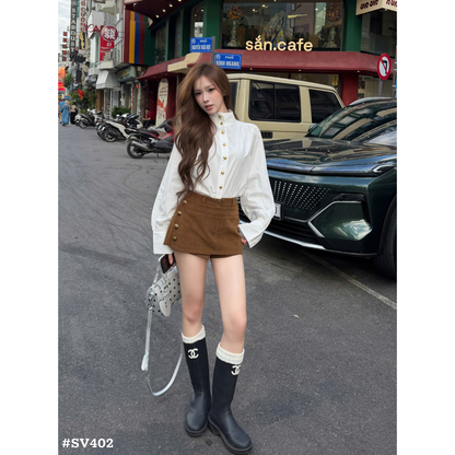 韓国風 レディース 2点セット ハイネックブラウス＋ミニスカート 上品 大人可愛い セットアップ