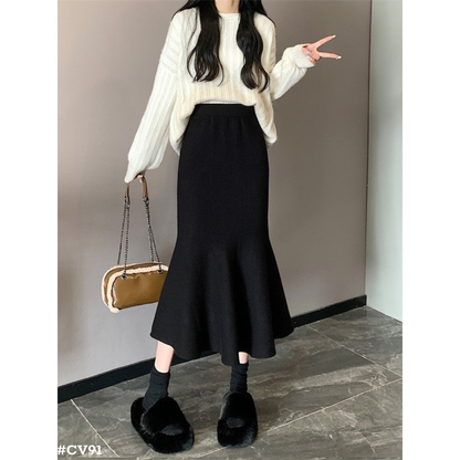 レディース マーメイドスカート ロング丈 ハイウエスト 秋冬 ニットスカート きれいめ