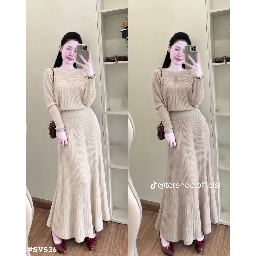 レディース 韓国風 ニットセットアップ 2点セット 長袖 リブニットトップス ロングプリーツスカート 秋冬 大人可愛い 上品 きれいめ