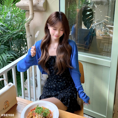 レディース 花柄キャミワンピース＋ブルーカーディガン 2点セット ミニワンピ フェミニン 韓国風