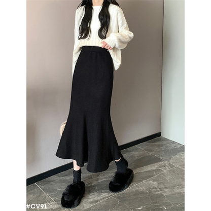 レディース マーメイドスカート ロング丈 ハイウエスト 秋冬 ニットスカート きれいめ
