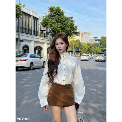 韓国風 レディース 2点セット ハイネックブラウス＋ミニスカート 上品 大人可愛い セットアップ
