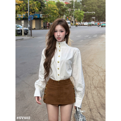 韓国風 レディース 2点セット ハイネックブラウス＋ミニスカート 上品 大人可愛い セットアップ