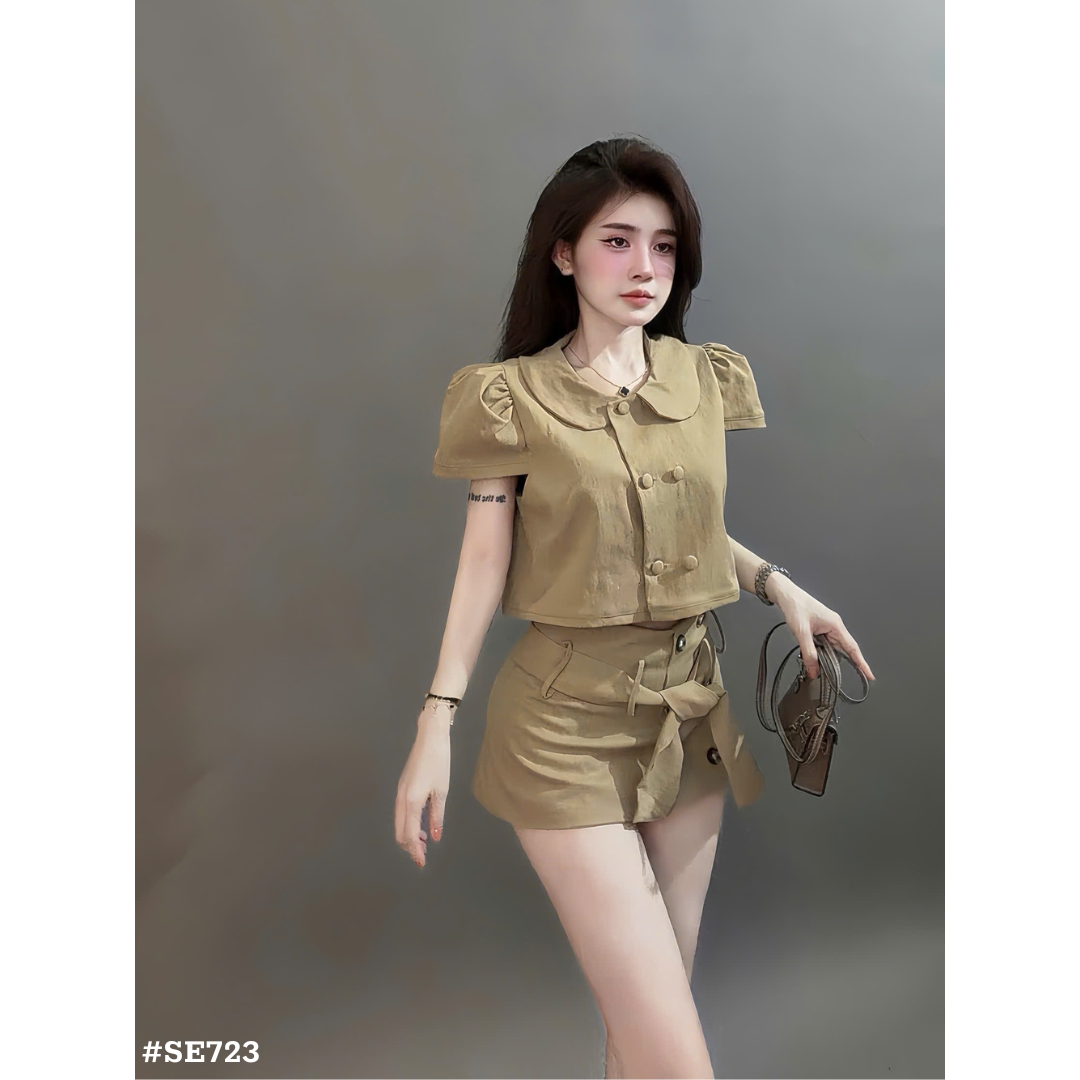 半袖クロップドトップス＋ショートパンツ セットアップ レディース ガーリー カジュアル