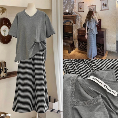 セットアップ レディース Tシャツ ボーダースカート 2点セット カジュアル 楽ちん
