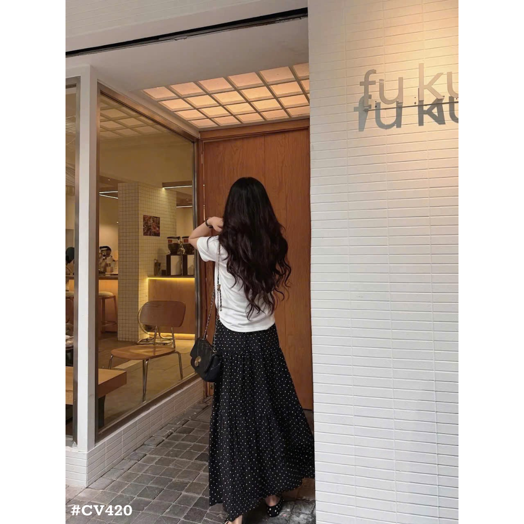 レディース ドット柄ティアードロングスカート 水玉 フレアスカート ウエストゴム 韓国ファッション 大人可愛い カジュアル