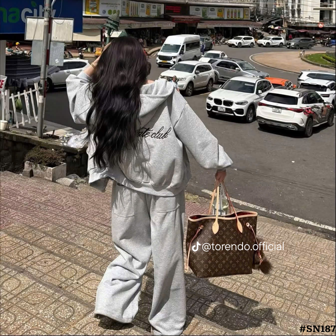 レディース スウェットセットアップ 2点セット フード付き ジップパーカー ワイドパンツ グレー 長袖 ゆったり カジュアル 韓国風