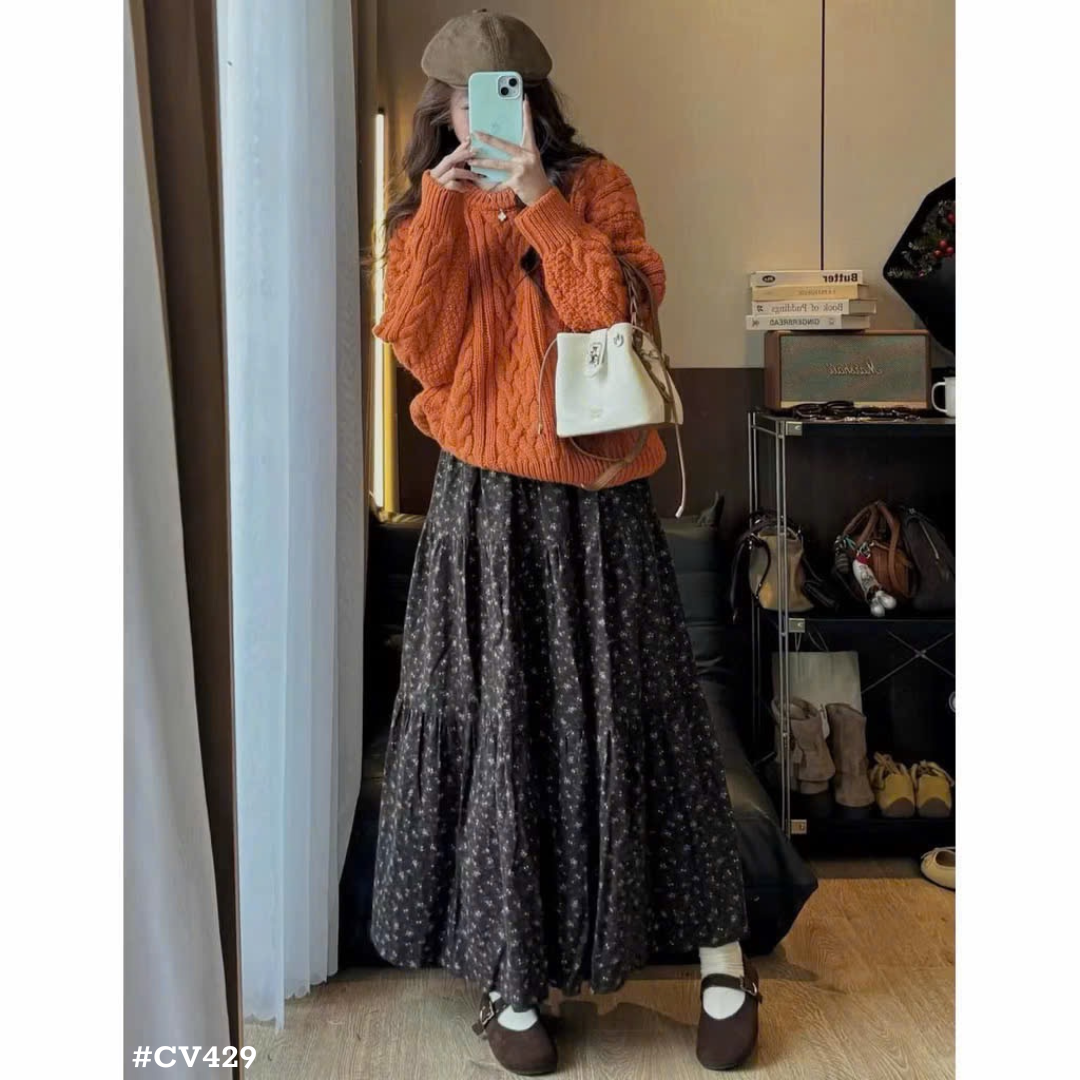 レディース 花柄ティアードロングスカート フレアスカート ウエストゴム 小花柄 韓国ファッション 春秋冬 大人可愛い