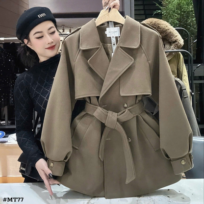 レディース ショートトレンチコート ベルト付き ダブルボタン 春秋 きれいめ アウター