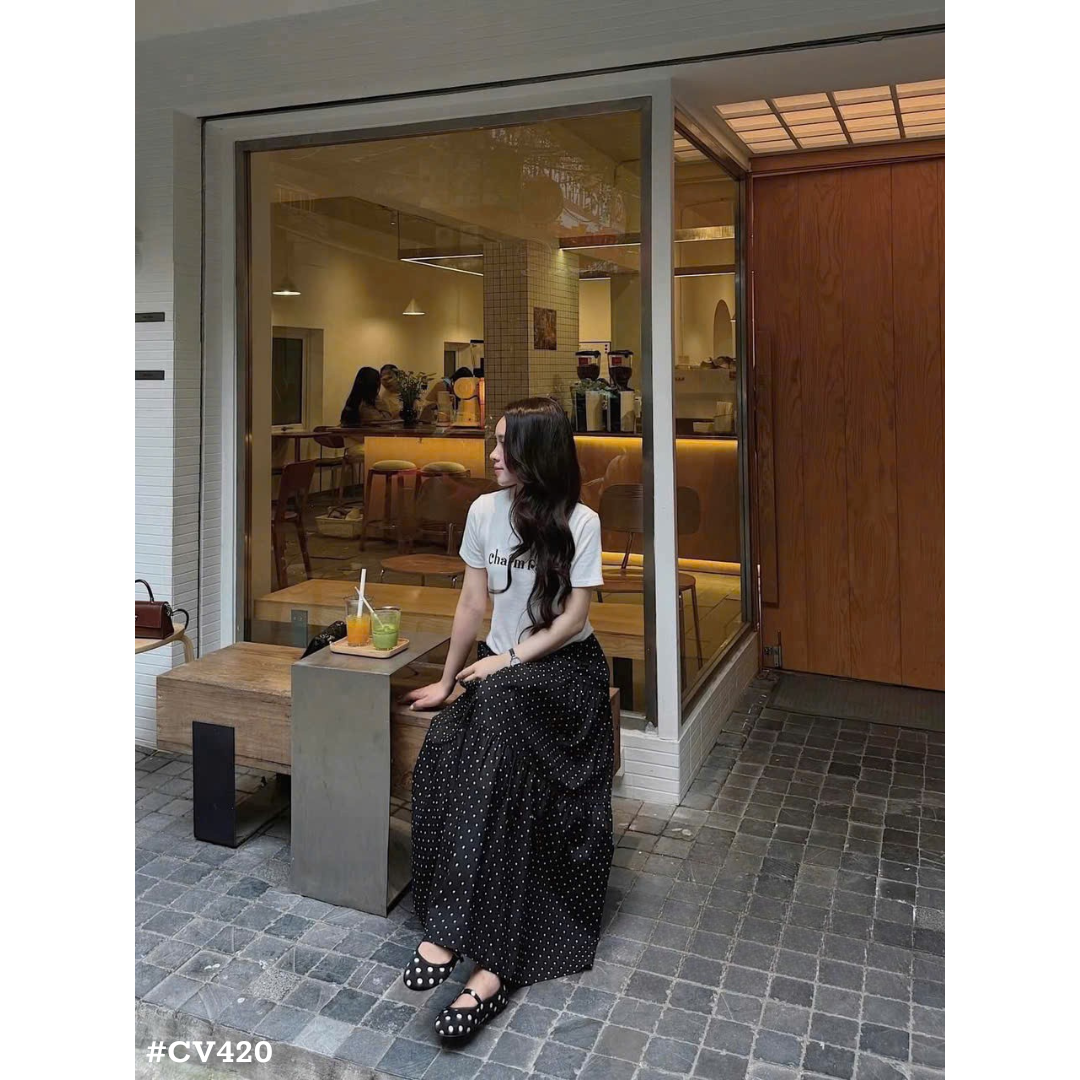 レディース ドット柄ティアードロングスカート 水玉 フレアスカート ウエストゴム 韓国ファッション 大人可愛い カジュアル