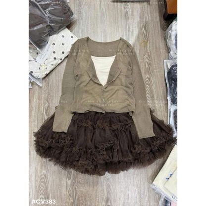 上品チュールミニスカート ボリュームフレア ハイウエスト ガーリー フェミニン