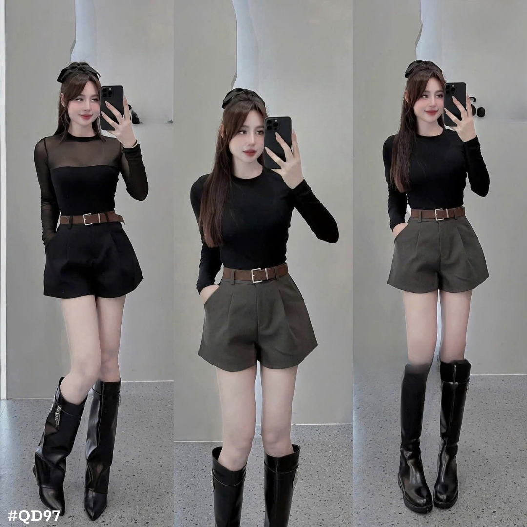 レディース ショートパンツ ベルト付き ハイウエスト タック入り キュロット 韓国ファッション 美脚 秋冬 カジュアル