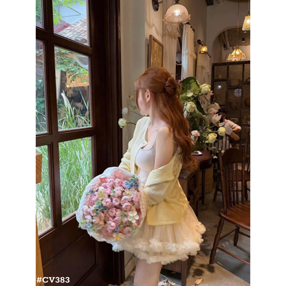 上品チュールミニスカート ボリュームフレア ハイウエスト ガーリー フェミニン
