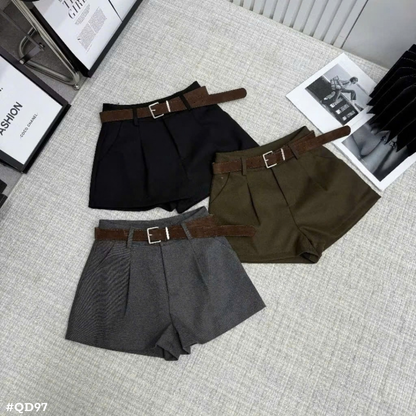 レディース ショートパンツ ベルト付き ハイウエスト タック入り キュロット 韓国ファッション 美脚 秋冬 カジュアル