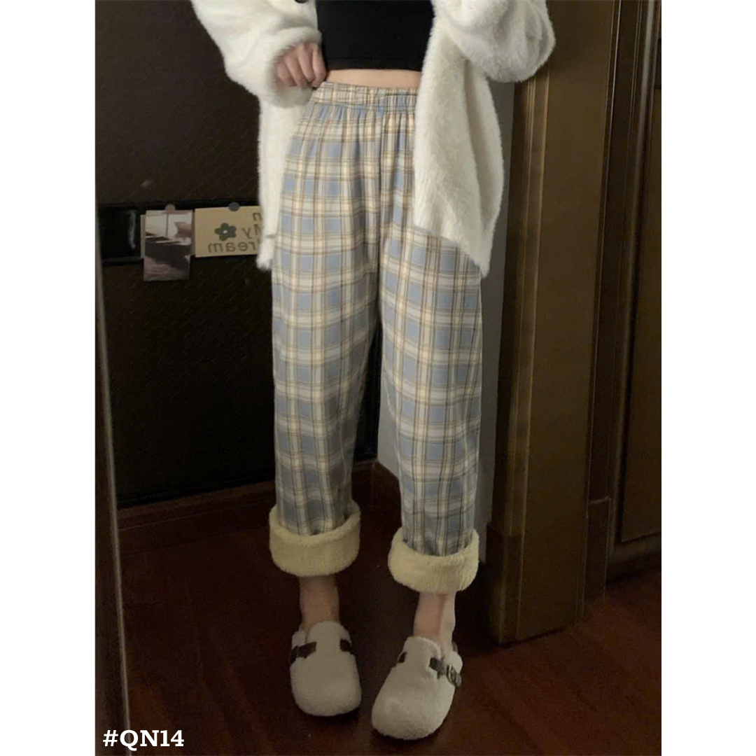 レディース 裏ボア チェック柄 ワイドパンツ 秋冬 防寒 あったかパンツ