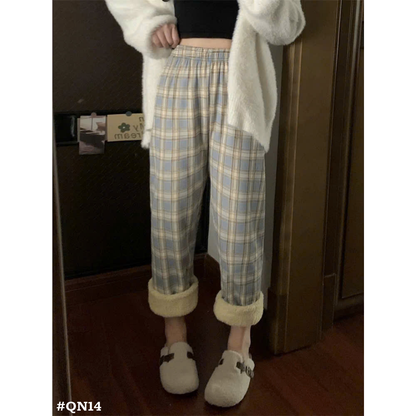 レディース 裏ボア チェック柄 ワイドパンツ 秋冬 防寒 あったかパンツ