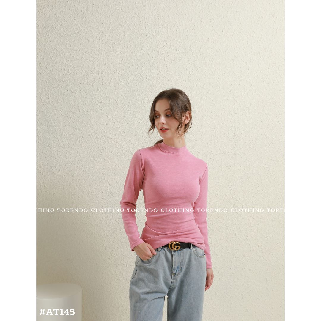 レディース 長袖 ハイネックTシャツ スリムフィット シンプル 秋冬 インナー 61102