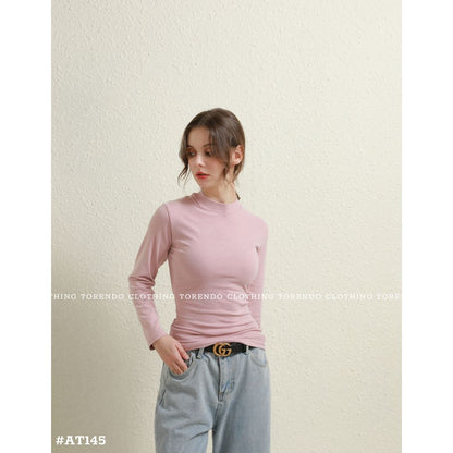 レディース 長袖 ハイネックTシャツ スリムフィット シンプル 秋冬 インナー 61102